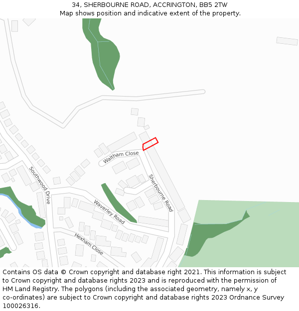 34, SHERBOURNE ROAD, ACCRINGTON, BB5 2TW: Location map and indicative extent of plot