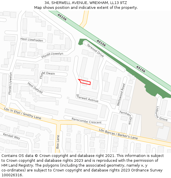 34, SHERWELL AVENUE, WREXHAM, LL13 9TZ: Location map and indicative extent of plot