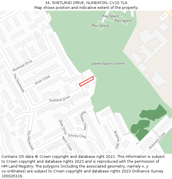 34, SHETLAND DRIVE, NUNEATON, CV10 7LA: Location map and indicative extent of plot