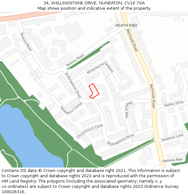 34, SHILLINGSTONE DRIVE, NUNEATON, CV10 7GA: Location map and indicative extent of plot