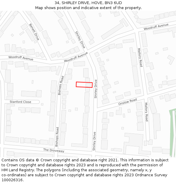 34, SHIRLEY DRIVE, HOVE, BN3 6UD: Location map and indicative extent of plot