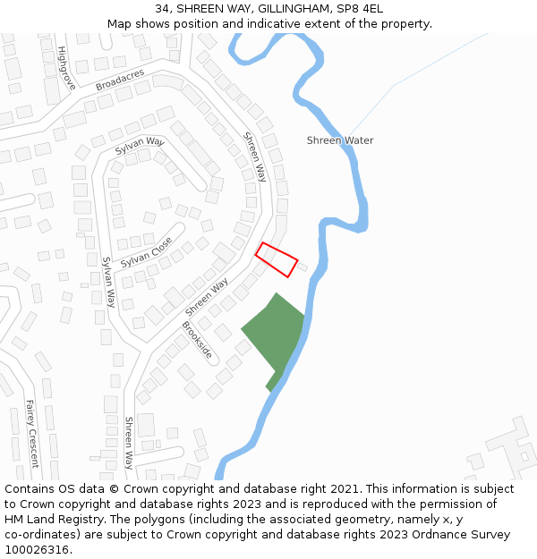 34, SHREEN WAY, GILLINGHAM, SP8 4EL: Location map and indicative extent of plot