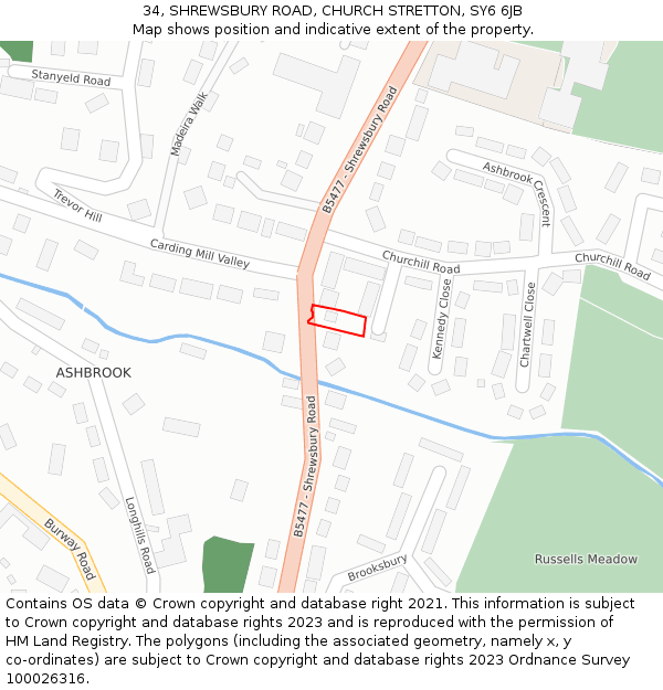 34, SHREWSBURY ROAD, CHURCH STRETTON, SY6 6JB: Location map and indicative extent of plot