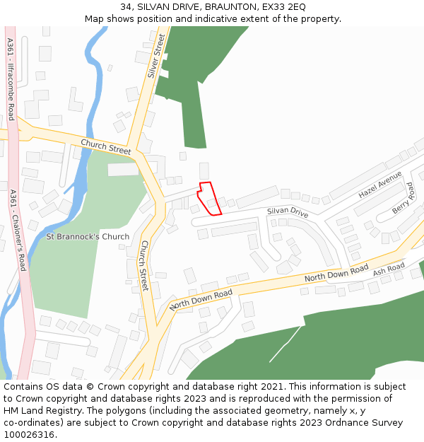 34, SILVAN DRIVE, BRAUNTON, EX33 2EQ: Location map and indicative extent of plot