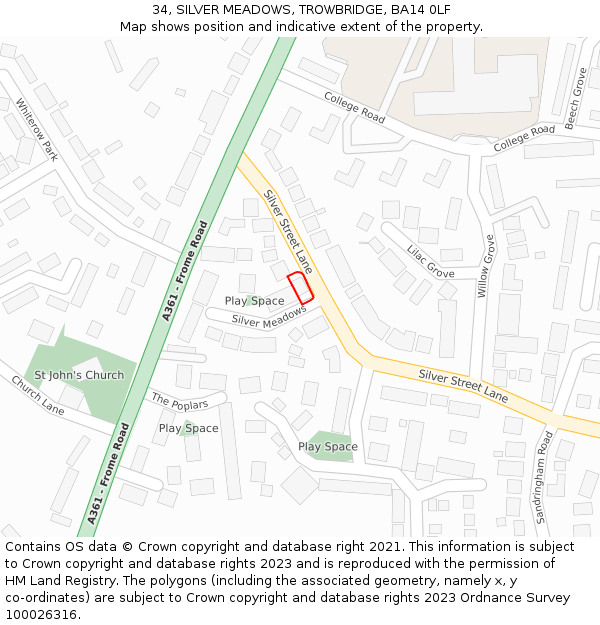 34, SILVER MEADOWS, TROWBRIDGE, BA14 0LF: Location map and indicative extent of plot