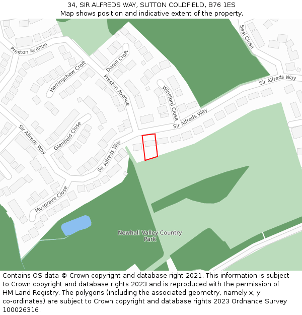 34, SIR ALFREDS WAY, SUTTON COLDFIELD, B76 1ES: Location map and indicative extent of plot