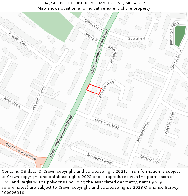 34, SITTINGBOURNE ROAD, MAIDSTONE, ME14 5LP: Location map and indicative extent of plot