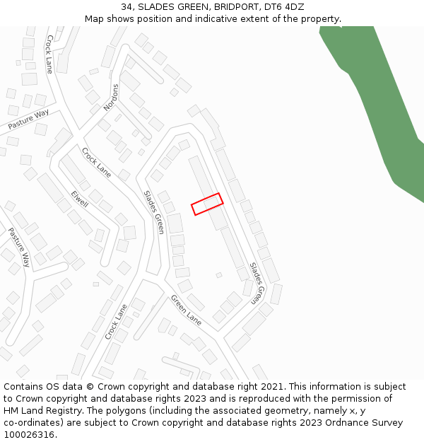 34, SLADES GREEN, BRIDPORT, DT6 4DZ: Location map and indicative extent of plot