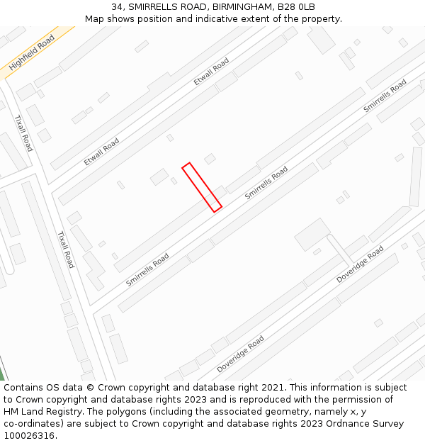 34, SMIRRELLS ROAD, BIRMINGHAM, B28 0LB: Location map and indicative extent of plot