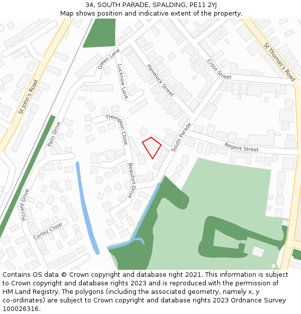 34, SOUTH PARADE, SPALDING, PE11 2YJ: Location map and indicative extent of plot