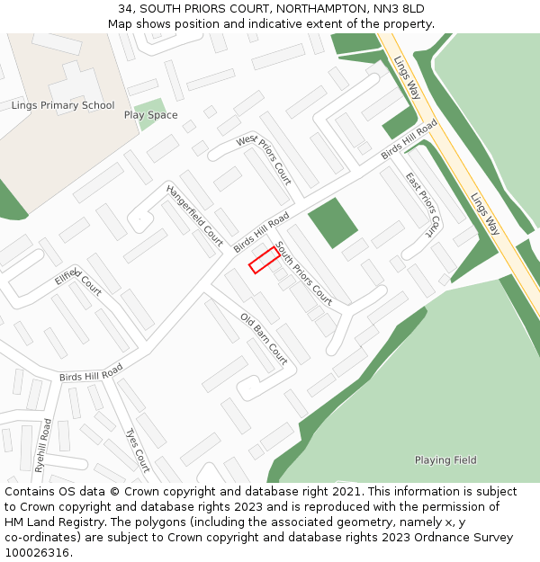 34, SOUTH PRIORS COURT, NORTHAMPTON, NN3 8LD: Location map and indicative extent of plot