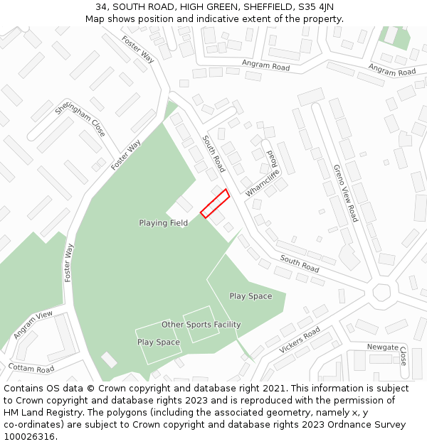 34, SOUTH ROAD, HIGH GREEN, SHEFFIELD, S35 4JN: Location map and indicative extent of plot