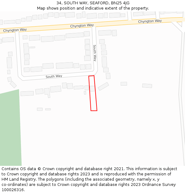 34, SOUTH WAY, SEAFORD, BN25 4JG: Location map and indicative extent of plot