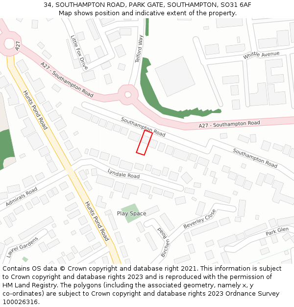 34, SOUTHAMPTON ROAD, PARK GATE, SOUTHAMPTON, SO31 6AF: Location map and indicative extent of plot