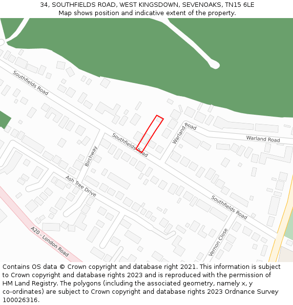 34, SOUTHFIELDS ROAD, WEST KINGSDOWN, SEVENOAKS, TN15 6LE: Location map and indicative extent of plot