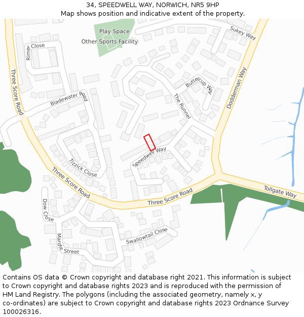 34, SPEEDWELL WAY, NORWICH, NR5 9HP: Location map and indicative extent of plot