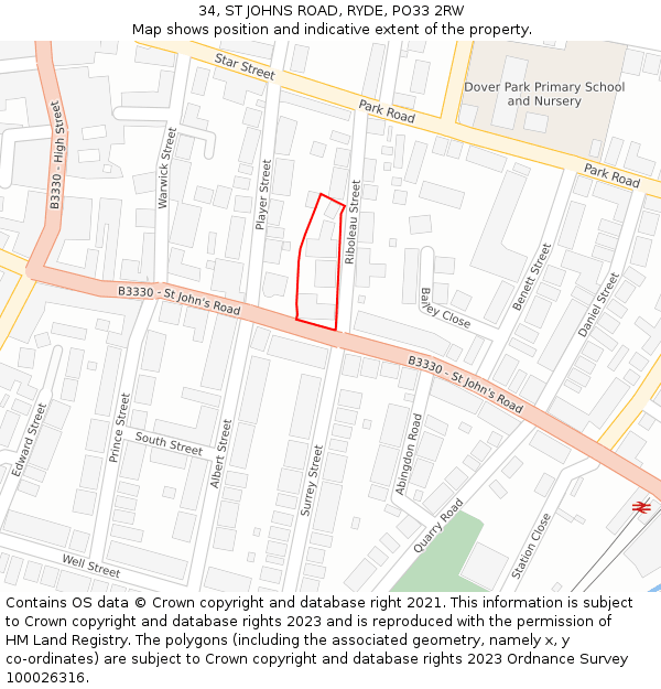 34, ST JOHNS ROAD, RYDE, PO33 2RW: Location map and indicative extent of plot