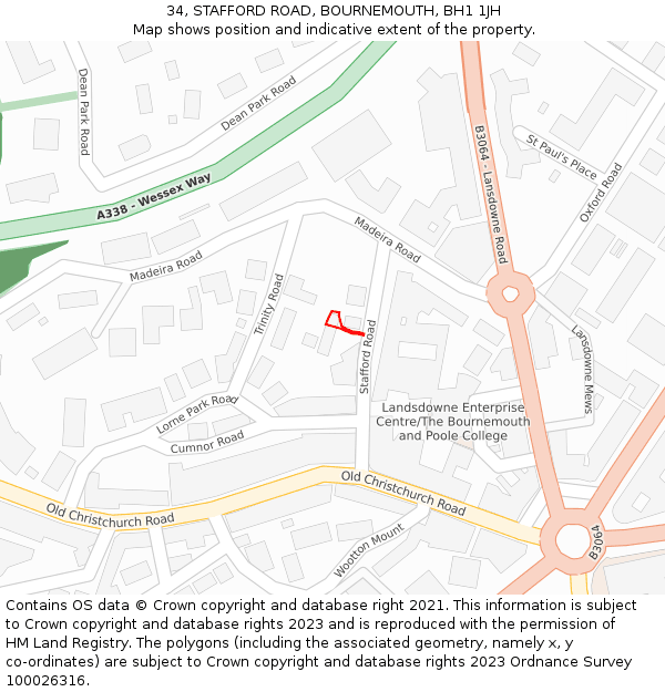 34, STAFFORD ROAD, BOURNEMOUTH, BH1 1JH: Location map and indicative extent of plot