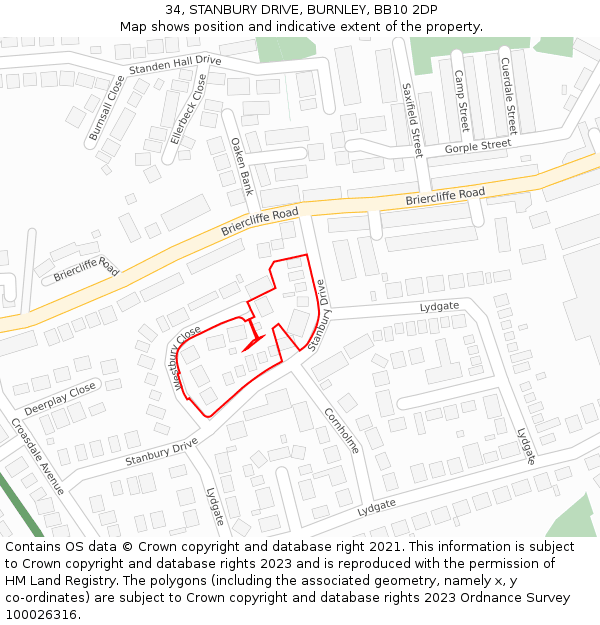 34, STANBURY DRIVE, BURNLEY, BB10 2DP: Location map and indicative extent of plot