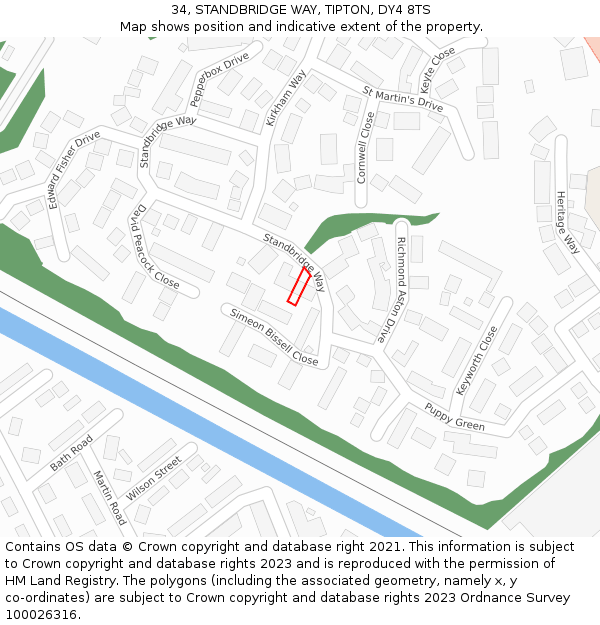 34, STANDBRIDGE WAY, TIPTON, DY4 8TS: Location map and indicative extent of plot