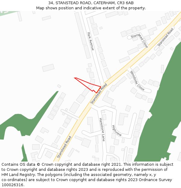 34, STANSTEAD ROAD, CATERHAM, CR3 6AB: Location map and indicative extent of plot