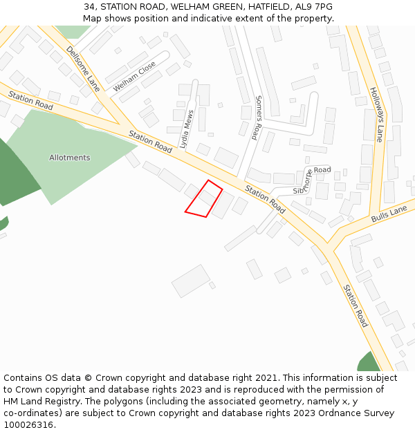 34, STATION ROAD, WELHAM GREEN, HATFIELD, AL9 7PG: Location map and indicative extent of plot