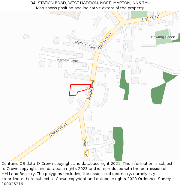 34, STATION ROAD, WEST HADDON, NORTHAMPTON, NN6 7AU: Location map and indicative extent of plot