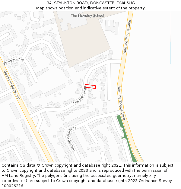 34, STAUNTON ROAD, DONCASTER, DN4 6UG: Location map and indicative extent of plot