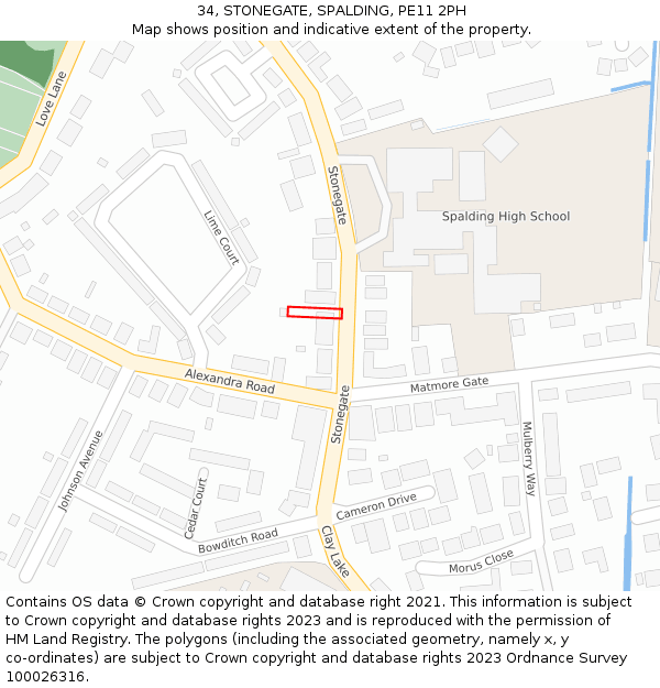 34, STONEGATE, SPALDING, PE11 2PH: Location map and indicative extent of plot