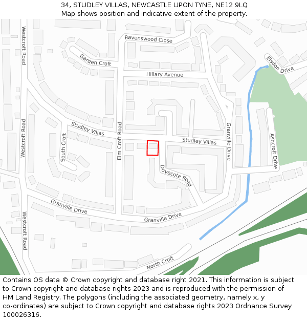 34, STUDLEY VILLAS, NEWCASTLE UPON TYNE, NE12 9LQ: Location map and indicative extent of plot