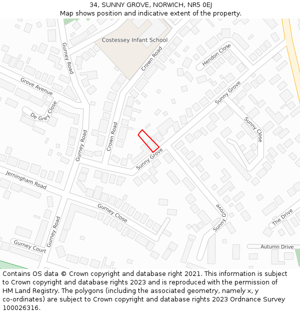 34, SUNNY GROVE, NORWICH, NR5 0EJ: Location map and indicative extent of plot