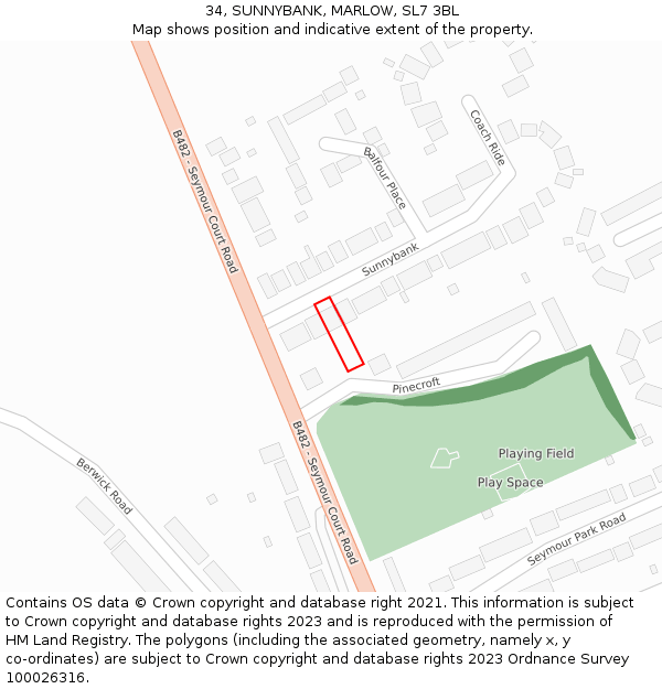 34, SUNNYBANK, MARLOW, SL7 3BL: Location map and indicative extent of plot