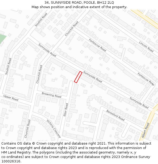 34, SUNNYSIDE ROAD, POOLE, BH12 2LQ: Location map and indicative extent of plot