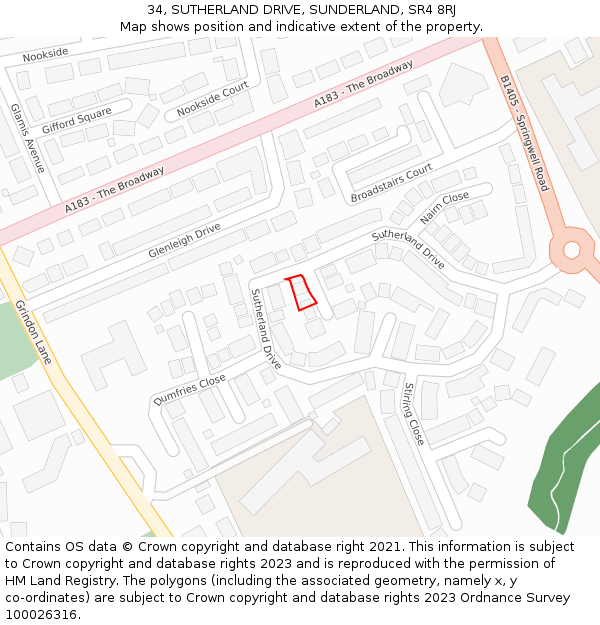 34, SUTHERLAND DRIVE, SUNDERLAND, SR4 8RJ: Location map and indicative extent of plot