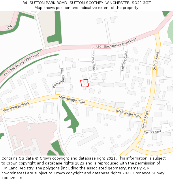 34, SUTTON PARK ROAD, SUTTON SCOTNEY, WINCHESTER, SO21 3GZ: Location map and indicative extent of plot