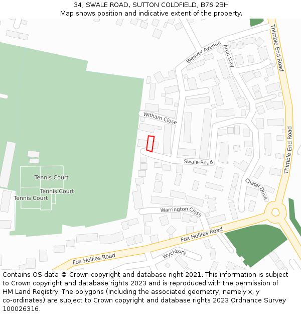 34, SWALE ROAD, SUTTON COLDFIELD, B76 2BH: Location map and indicative extent of plot
