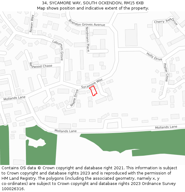 34, SYCAMORE WAY, SOUTH OCKENDON, RM15 6XB: Location map and indicative extent of plot