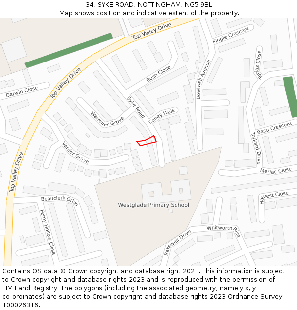 34, SYKE ROAD, NOTTINGHAM, NG5 9BL: Location map and indicative extent of plot