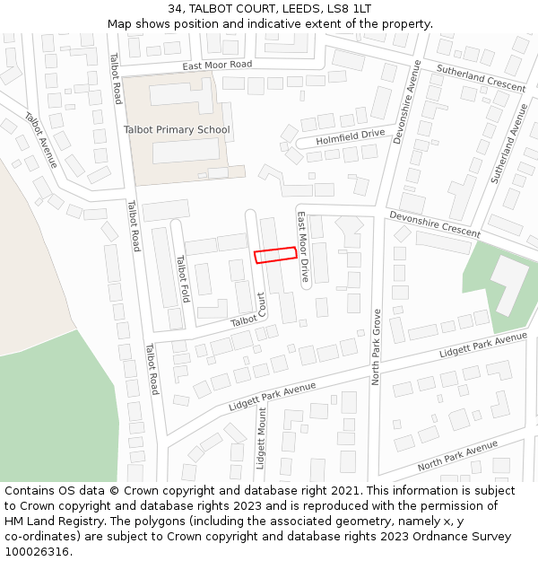34, TALBOT COURT, LEEDS, LS8 1LT: Location map and indicative extent of plot