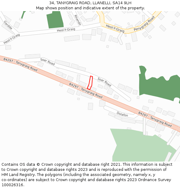 34, TANYGRAIG ROAD, LLANELLI, SA14 9LH: Location map and indicative extent of plot