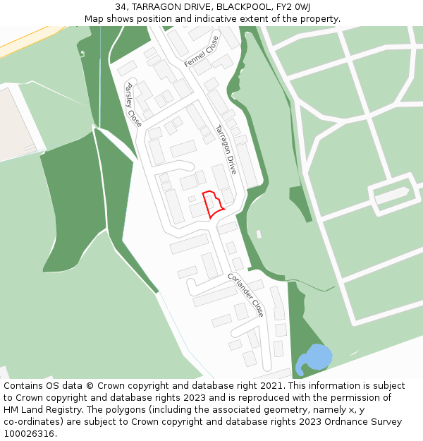 34, TARRAGON DRIVE, BLACKPOOL, FY2 0WJ: Location map and indicative extent of plot