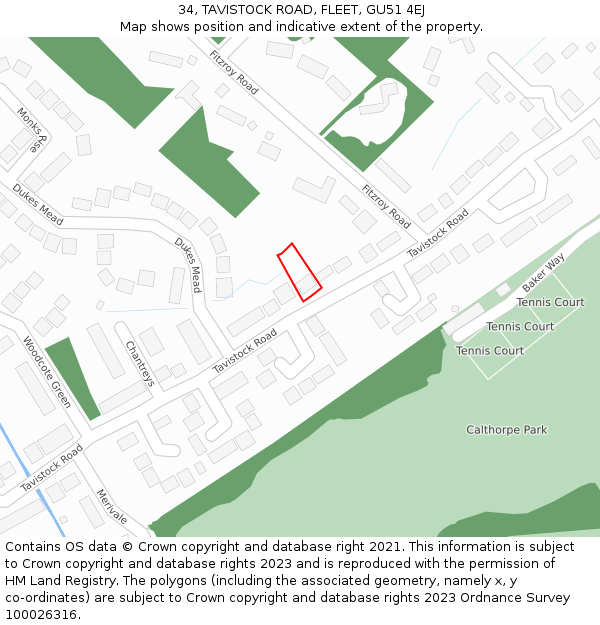34, TAVISTOCK ROAD, FLEET, GU51 4EJ: Location map and indicative extent of plot