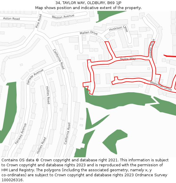 34, TAYLOR WAY, OLDBURY, B69 1JP: Location map and indicative extent of plot