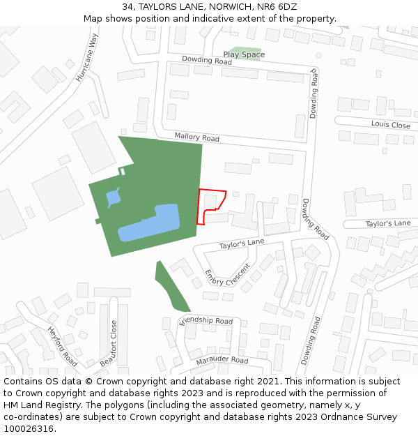 34, TAYLORS LANE, NORWICH, NR6 6DZ: Location map and indicative extent of plot