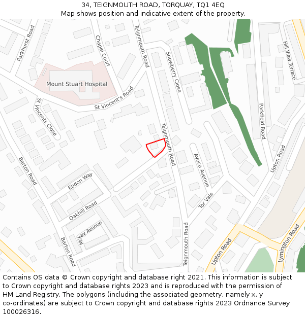 34, TEIGNMOUTH ROAD, TORQUAY, TQ1 4EQ: Location map and indicative extent of plot