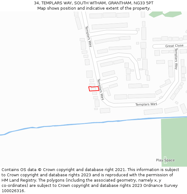 34, TEMPLARS WAY, SOUTH WITHAM, GRANTHAM, NG33 5PT: Location map and indicative extent of plot