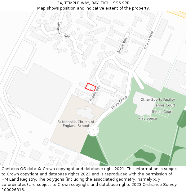 34, TEMPLE WAY, RAYLEIGH, SS6 9PP: Location map and indicative extent of plot