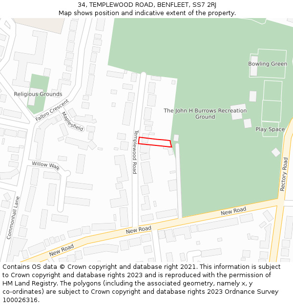 34, TEMPLEWOOD ROAD, BENFLEET, SS7 2RJ: Location map and indicative extent of plot
