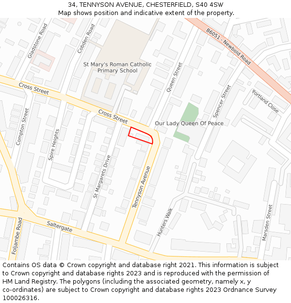 34, TENNYSON AVENUE, CHESTERFIELD, S40 4SW: Location map and indicative extent of plot