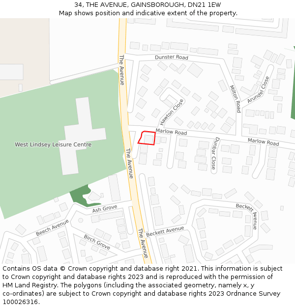 34, THE AVENUE, GAINSBOROUGH, DN21 1EW: Location map and indicative extent of plot